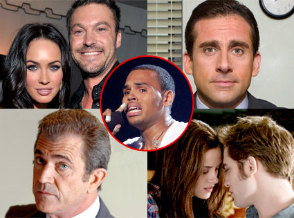 Mel Gibson, Chris Brown, Megan Fox, Kristen Stewart, Robert Pattinson, Brian Austin Green, SteveCarrell Mel Gibson, Chris Brown, Megan Fox, Kristen Stewart, Robert Pattinson, Brian Austin Green, SteveCarrell